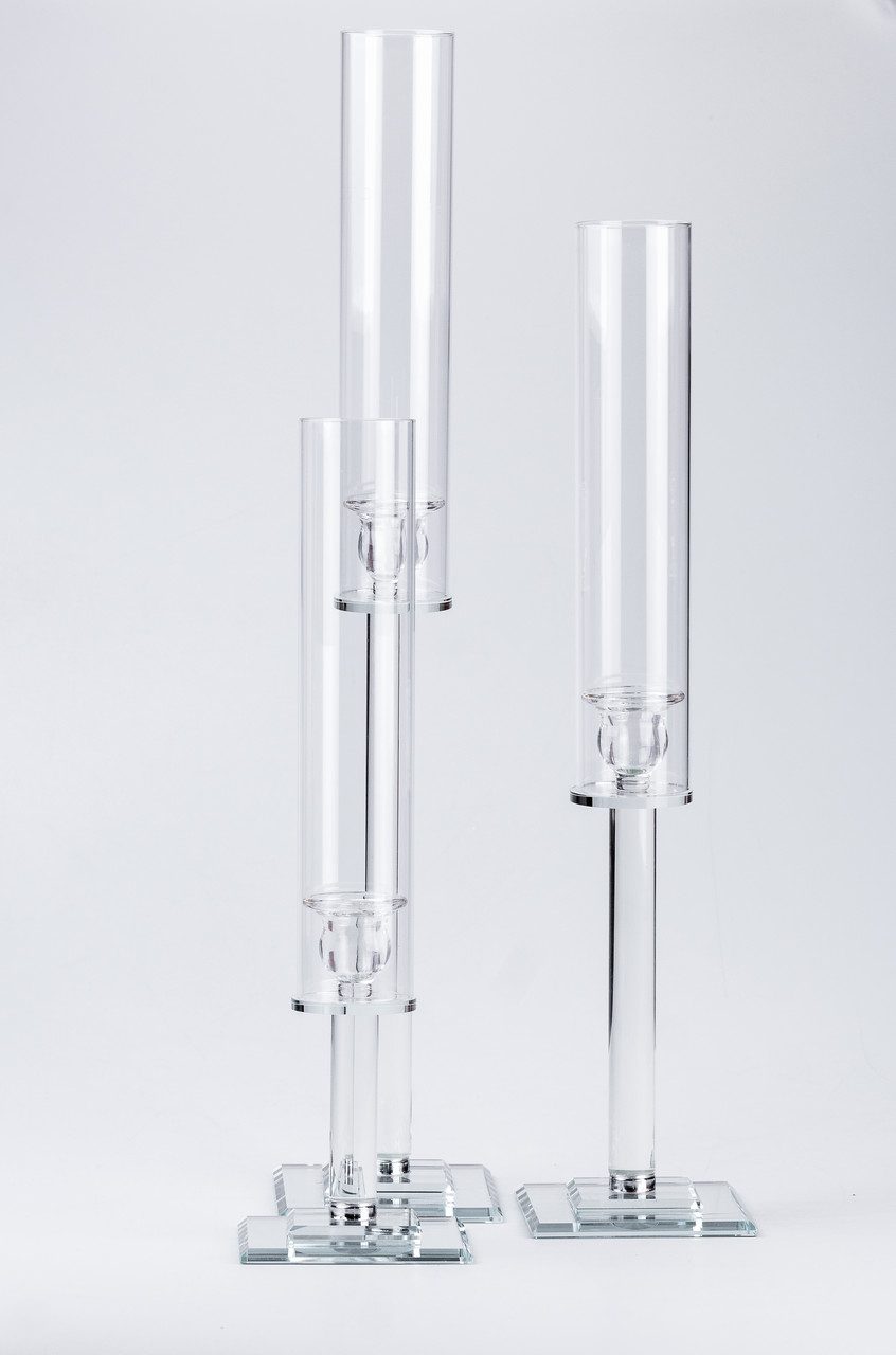 Свічник скляний набір 3 штуки на 3 свічки скляний високий 44 | 53 | 64 (см)_HP36565_Milantium_7