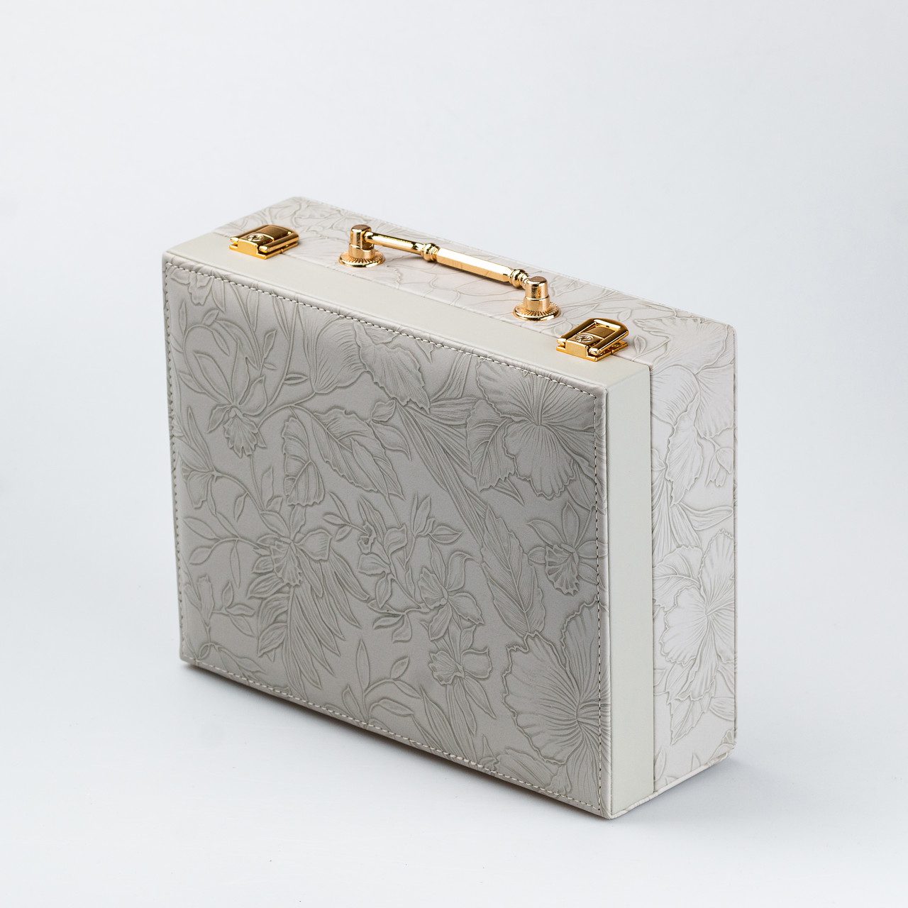 Скринька органайзер для прикрас біжутерії прямокутна з дзеркальцем валіза з екошкіри Сіра_HP47613G_Milantium_4