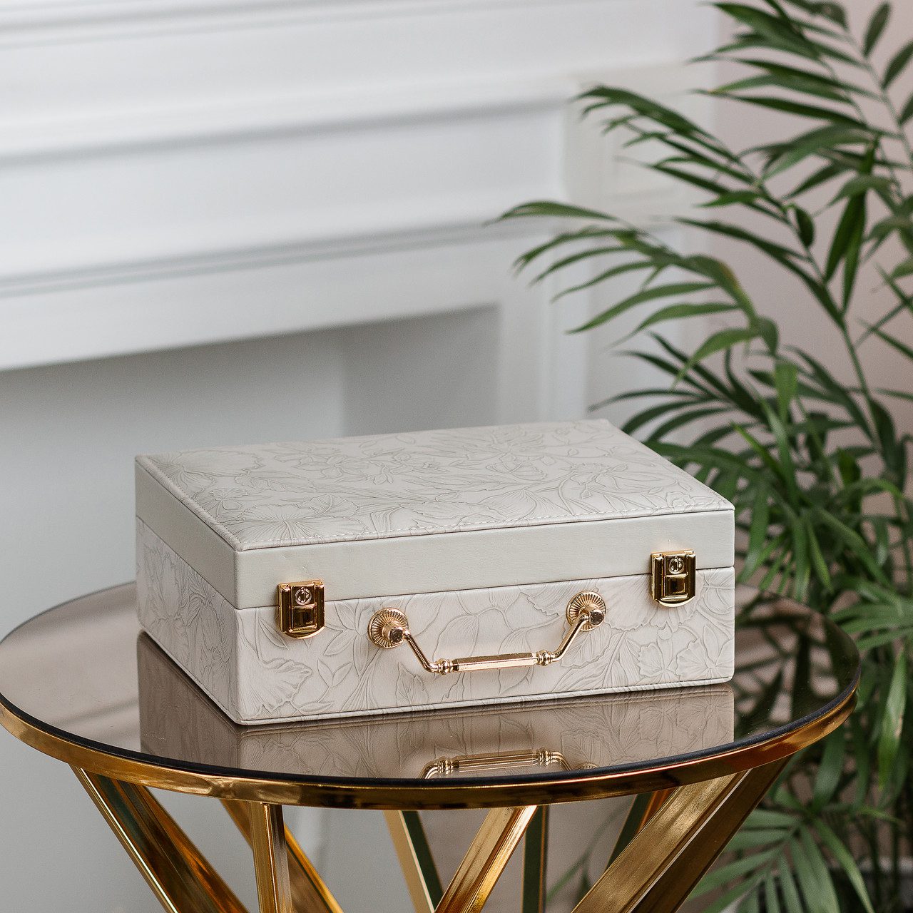 Скринька органайзер для прикрас біжутерії прямокутна з дзеркальцем валіза з екошкіри Сіра_HP47613G_Milantium_5