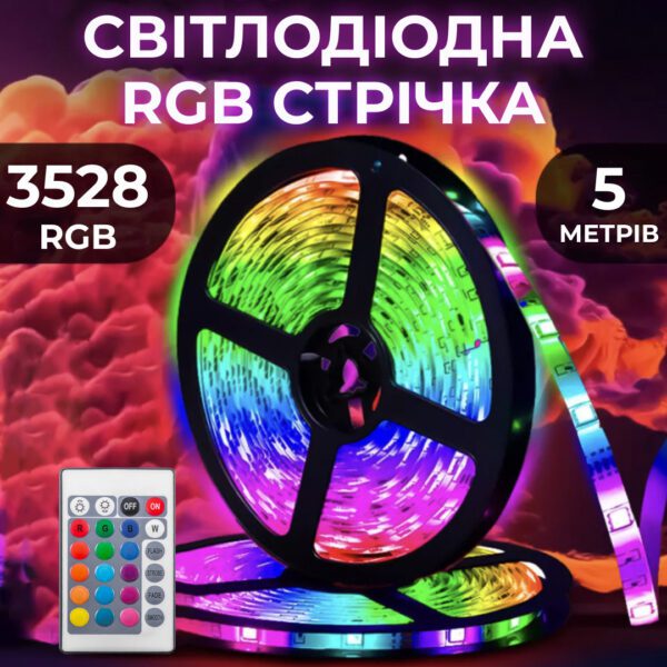 Світлодіодна стрічка з пультом 5 м водостійка LED світлодіодна_3258RGB_Milantium_1