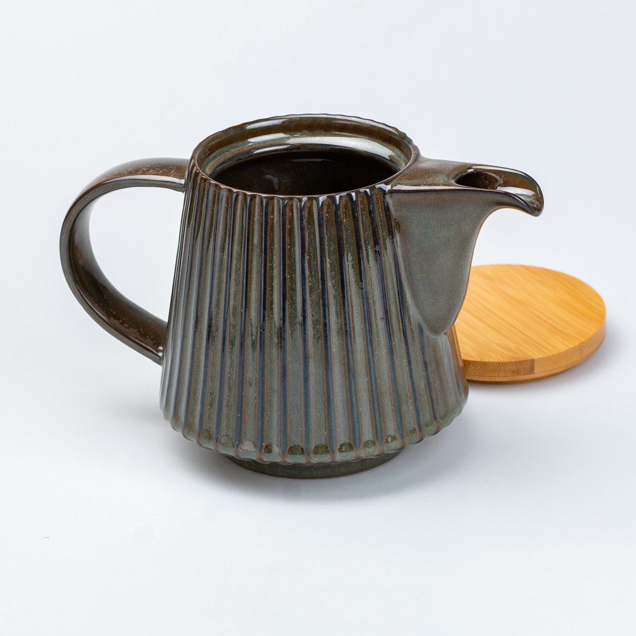 Чайник для заварювання 850 мл керамічний з бамбуковою кришкою Зелений з коричневим_HP7211GR_Milantium_3