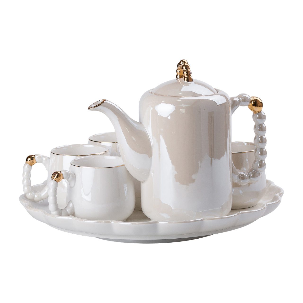 Чайный набор 6 персон із заварювальним чайником та порцелянаовою підставкою Білий HP-15-7_HP-15-7_Milantium_6