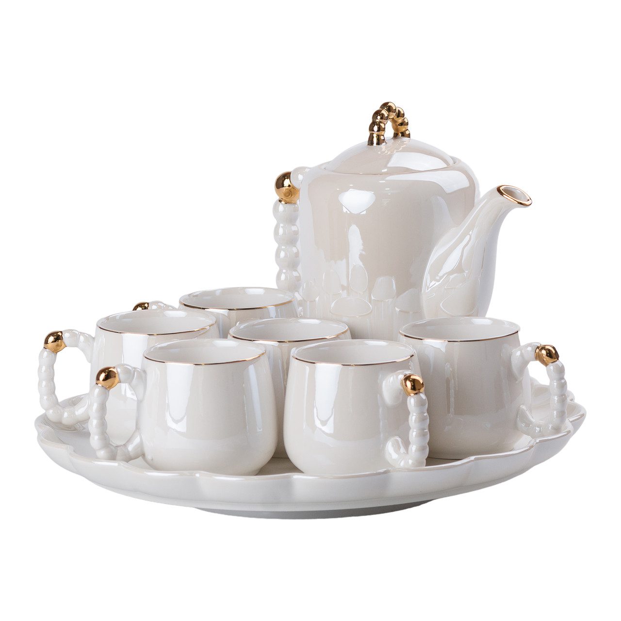 Чайный набор 6 персон із заварювальним чайником та порцелянаовою підставкою Білий HP-15-7_HP-15-7_Milantium_7