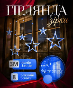 Електрична гірлянда Зірка штора 3 метри на вікно для фотозон синя WYF11BL_WYF11BL_Milantium_1