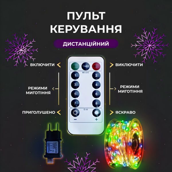 Гірлянда роса на пульті 200 метрів на 2000 led світлодіодів крапля на білому дроті мультиколор 2000L200MWML_2000L200MWML_Milantium_2
