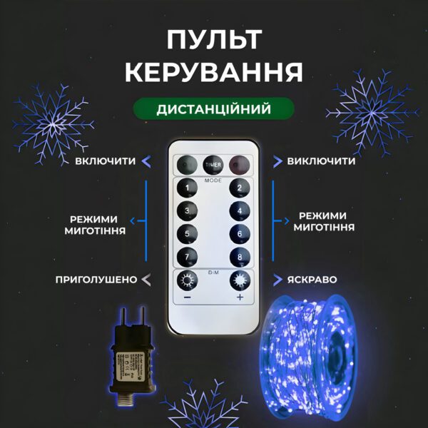 Гірлянда роса на пульті 200 метрів на 2000 led світлодіодів крапля на білому дроті синя 2000L200MWBL_2000L200MWBL_Milantium_2