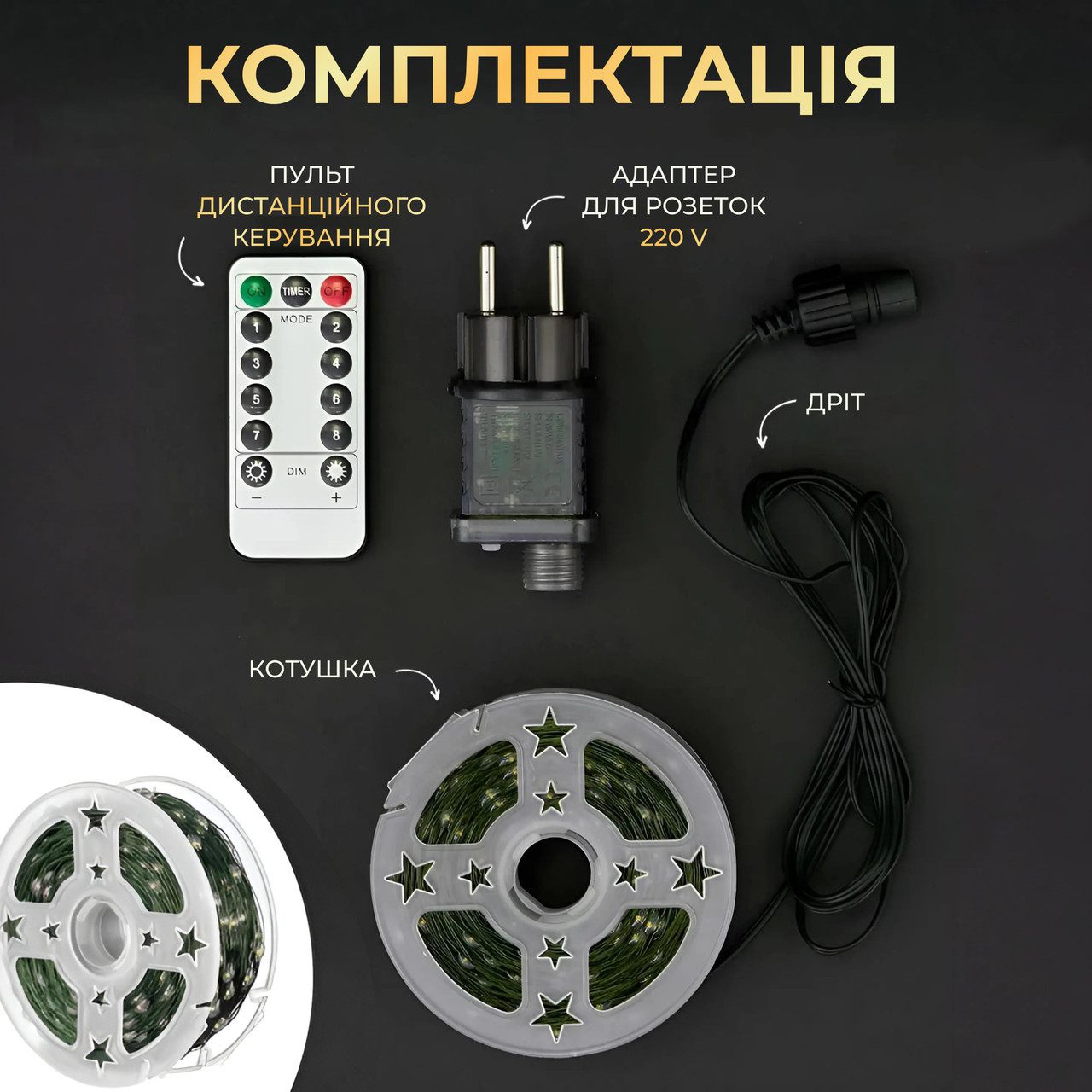 Гірлянда роса на пульті 200 метрів на 2000 led світлодіодів крапля на зеленому дроті жовта_2000L200MGY_Milantium_2