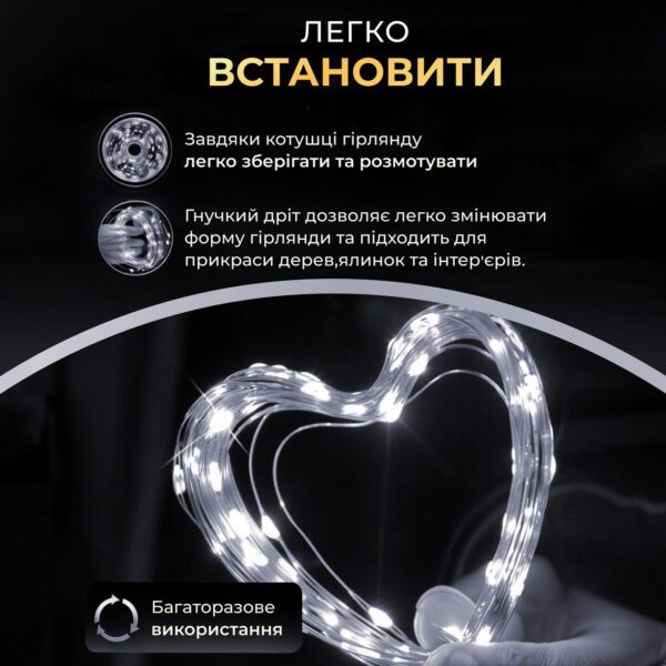 Гірлянда роса 20 метрів USB на 200 led світлодіодів крапля на зеленому дроті біла USB200L20MGW_USB200L20MGW_Milantium_3