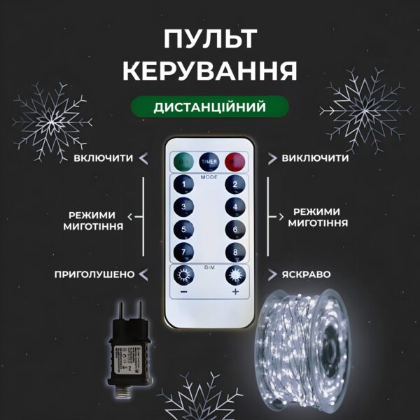 Гирлянда роса на пульте 50 метров на 500 led світлодіодів крапля на білому дроті біла 500L50MWW_500L50MWW_Milantium_2