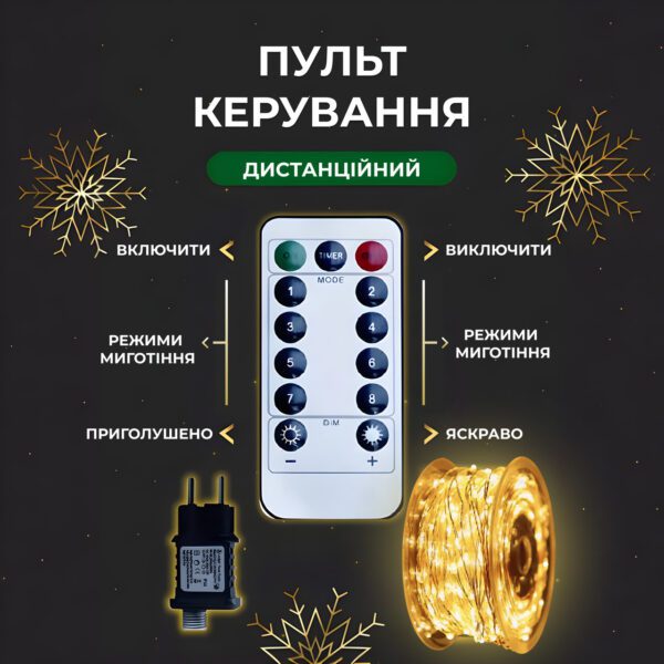 Гірлянда роса на пульті 50 метрів на 500 led світлодіодів крапля на білому дроті жовта 500L50MWY_500L50MWY_Milantium_2