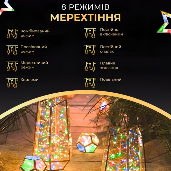 Гірлянда роса на пульті 50 метрів на 500 led світлодіодів крапля на зеленому дроті мультиколор_500L50MGML_Milantium_5