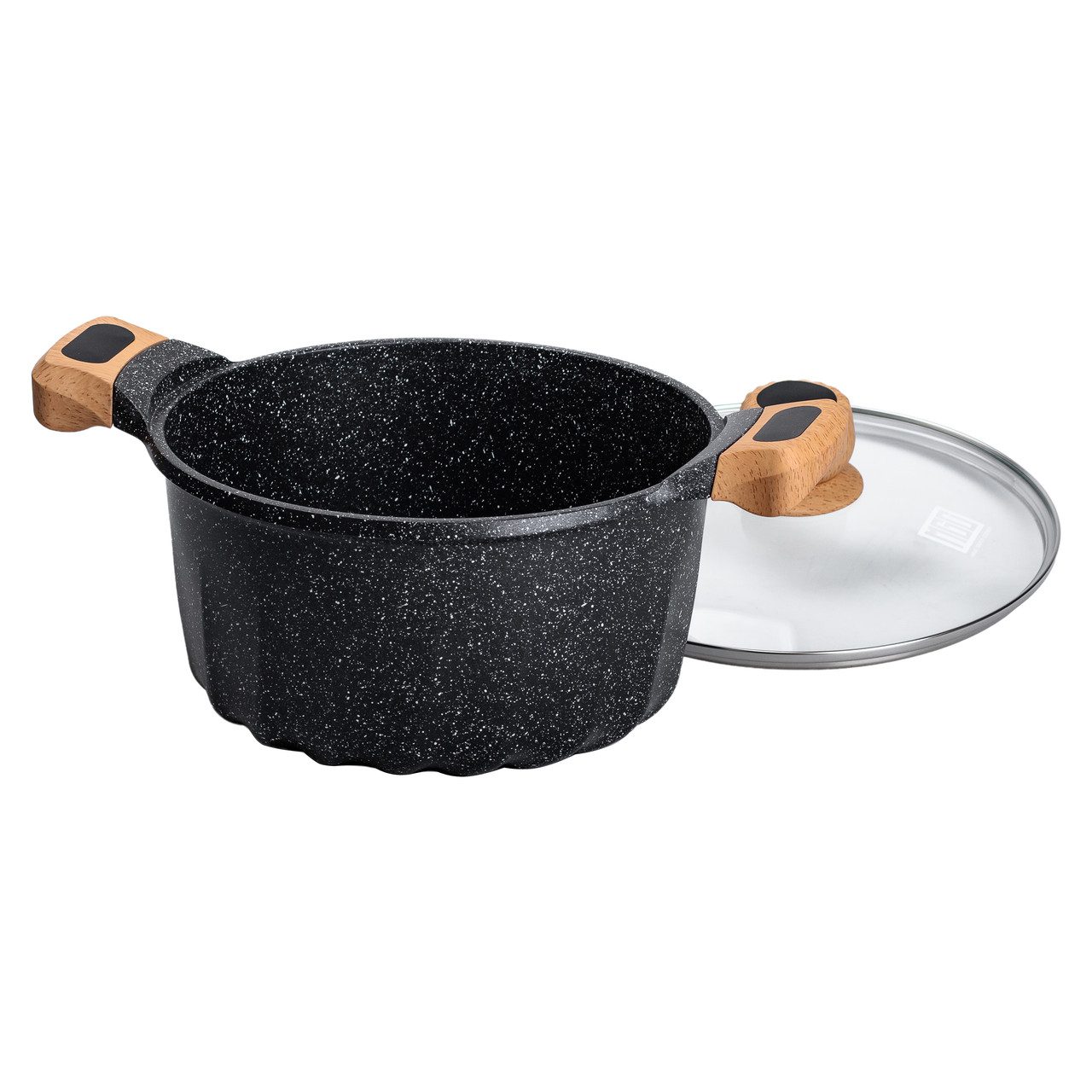 Алюминиевая кастрюля о&кстати;емом 5 литров с крышкой Ø 24 см з мармуровим антипригарним покриттям MGC чорна HP-4-433B_HP-4-433B_Milantium_3