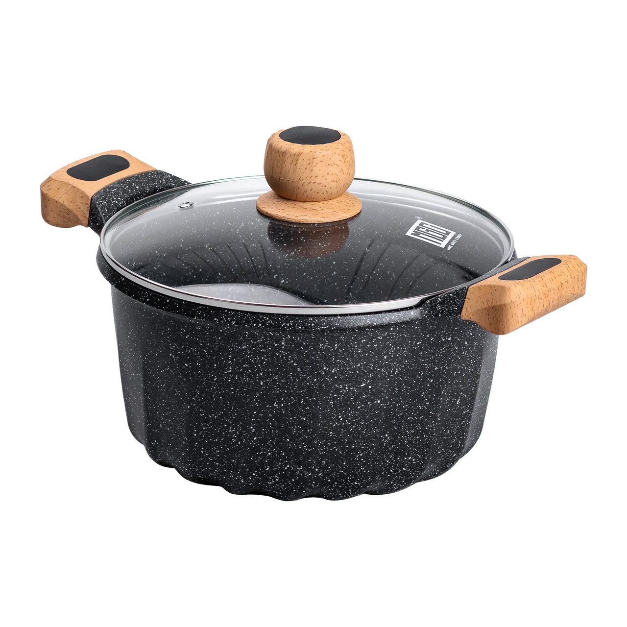 Алюминиевая кастрюля о&кстати;емом 5 литров с крышкой Ø 24 см з мармуровим антипригарним покриттям MGC чорна HP-4-433B_HP-4-433B_Milantium_4