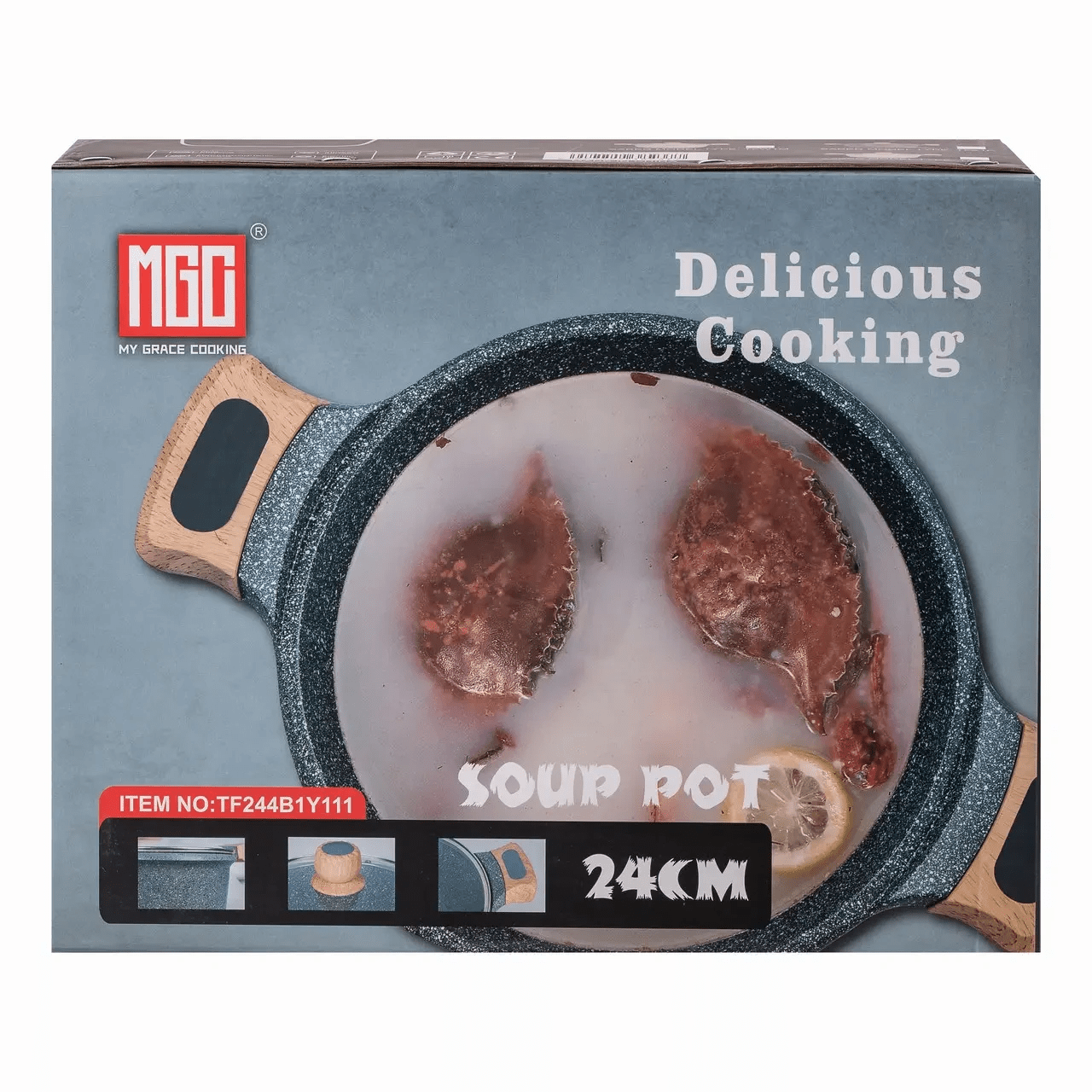 Алюминиевая кастрюля о&кстати;емом 5 литров с крышкой Ø 24 см з мармуровим антипригарним покриттям MGC чорна HP-4-433B_HP-4-433B_Milantium_6