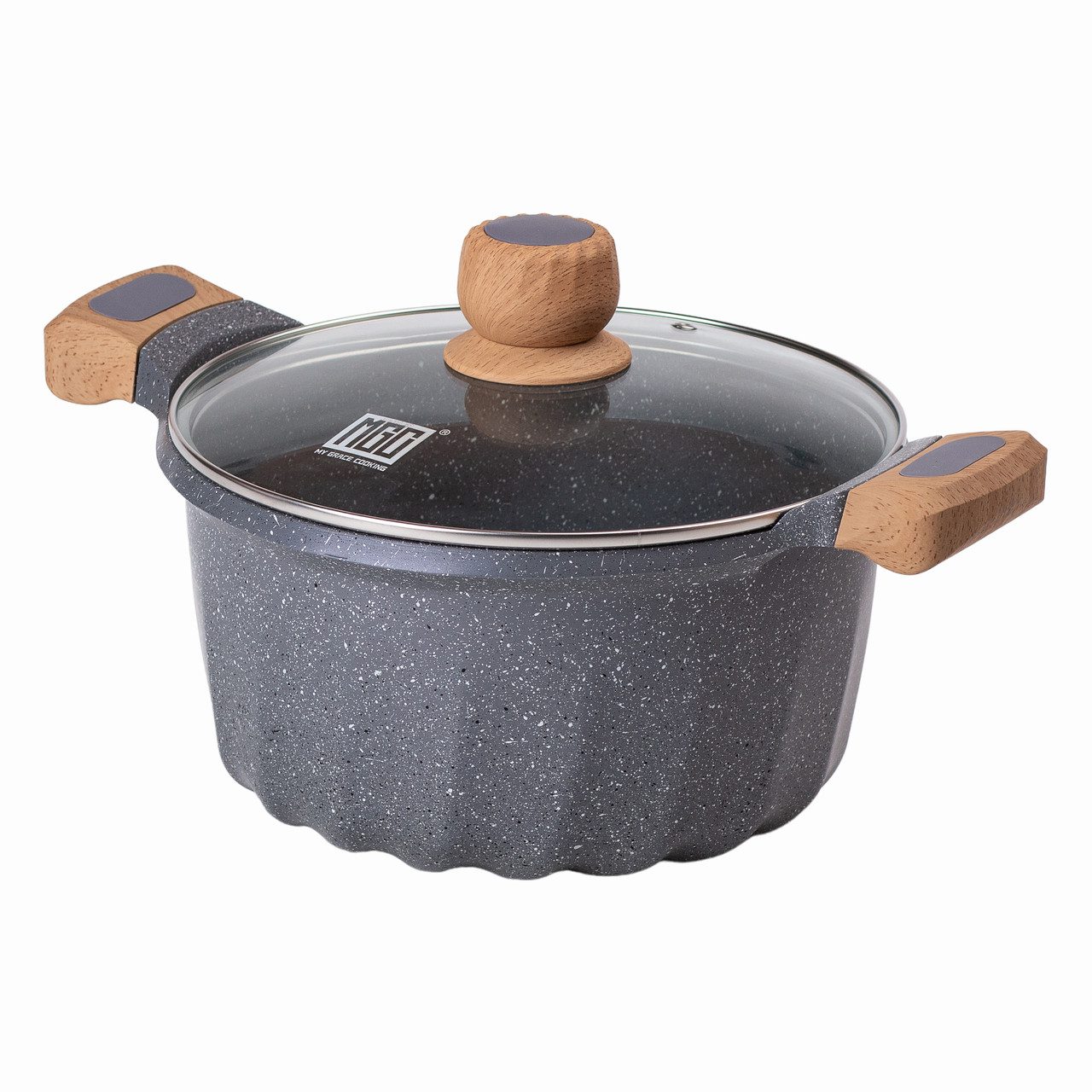 Алюминиевая кастрюля о&кстати;емом 5 литров с крышкой Ø 24 см з мармуровим антипригарним покриттям MGC сіра HP-4-433G_HP-4-433G_Milantium_3