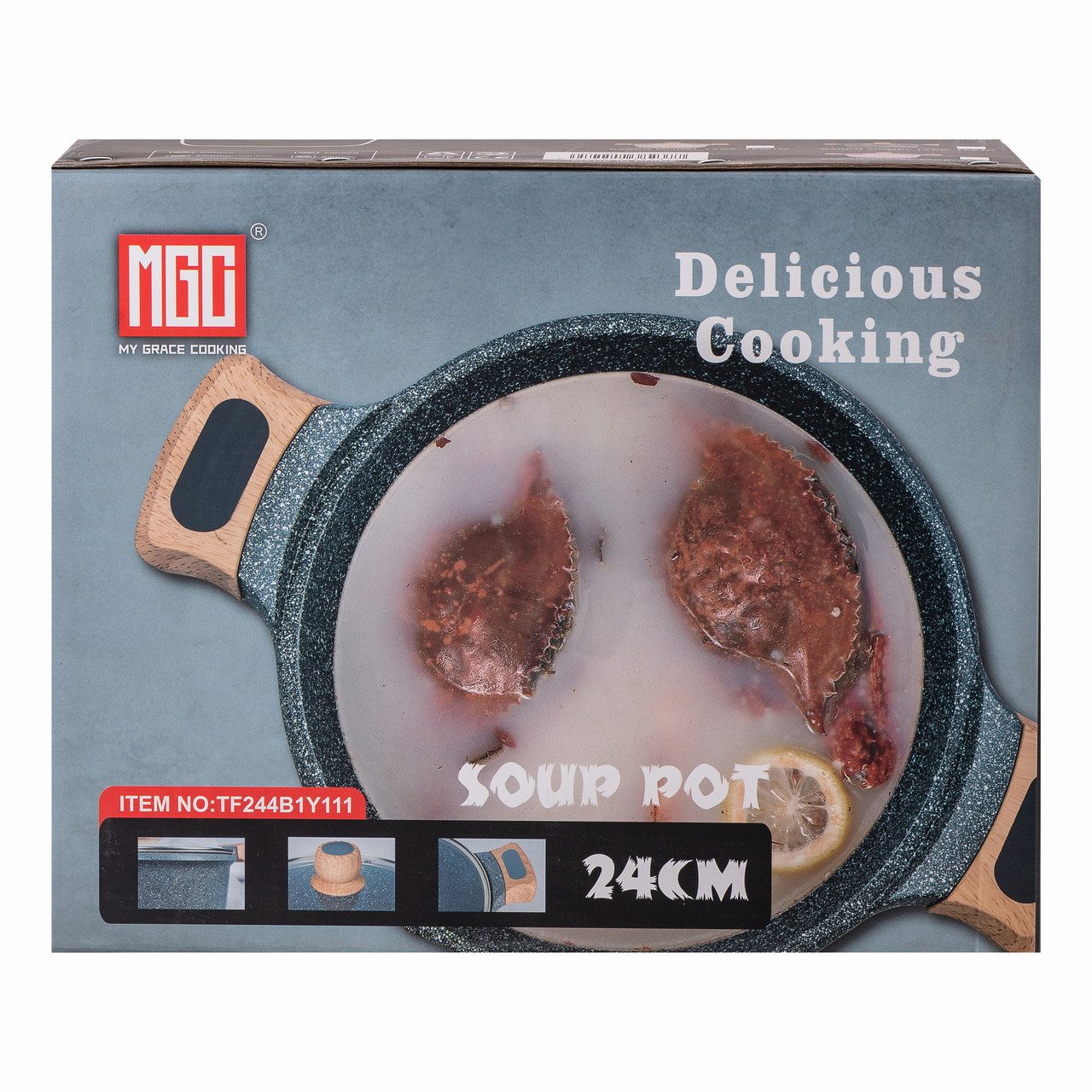 Алюминиевая кастрюля о&кстати;емом 5 литров с крышкой Ø 24 см з мармуровим антипригарним покриттям MGC сіра HP-4-433G_HP-4-433G_Milantium_6