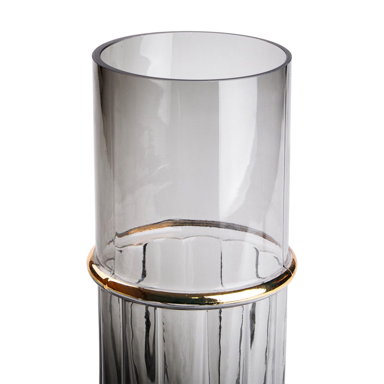 Декоративна ваза для квітів із сірого скла із золотим обідком 25 см HP-1704_HP-1704_Milantium_2