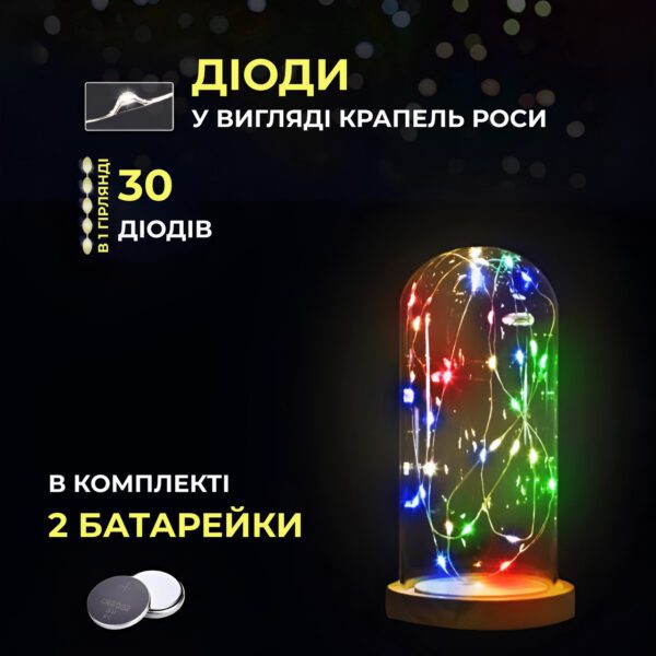 Світлодіодна гірлянда Роса 3 метри на батарейках 30 led нитка на зеленому дроті мультиколор 30L3MGML_30L3MGML_Milantium_3