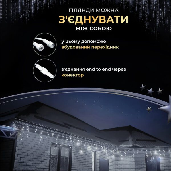 Вулична гірлянда бахрома 12(м) 200 led світлодіодів біла зовнішня білий дріт 12MWW_12MWW_Milantium_7