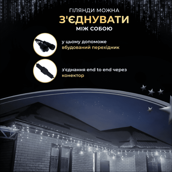 Вулична гірлянда бахрома 12(м) 200 led світлодіодів зовнішня біла чорний дріт_12MBW_Milantium_6