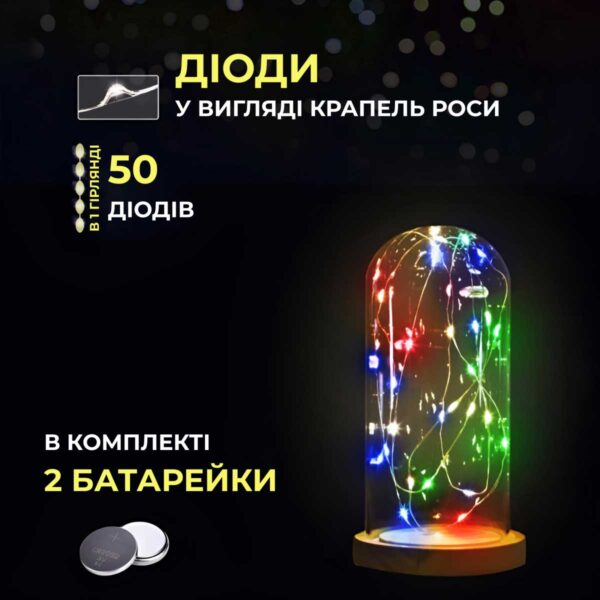 Світлодіодна гірлянда Роса 5 метрів на батарейках 50 led нитка на білому дроті мультиколор 50L5MWML_50L5MWML_Milantium_2