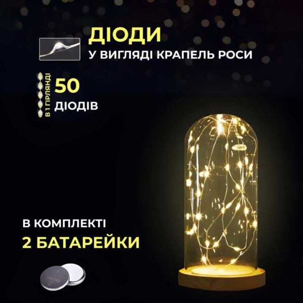 Светодиодная гирлянда Роса 5 метров на батарейках 50 led нитка на білому дроті жовта_50L5MWY_Milantium_5