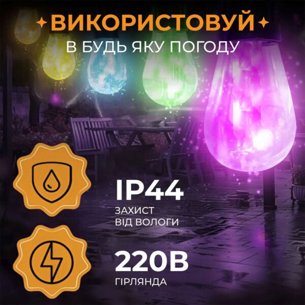 Гірлянда вулична у стилі ретро світлодіодна мультиколор S14 на 10 LED ламп завдовжки 5 метрів_S14ML_Milantium_2