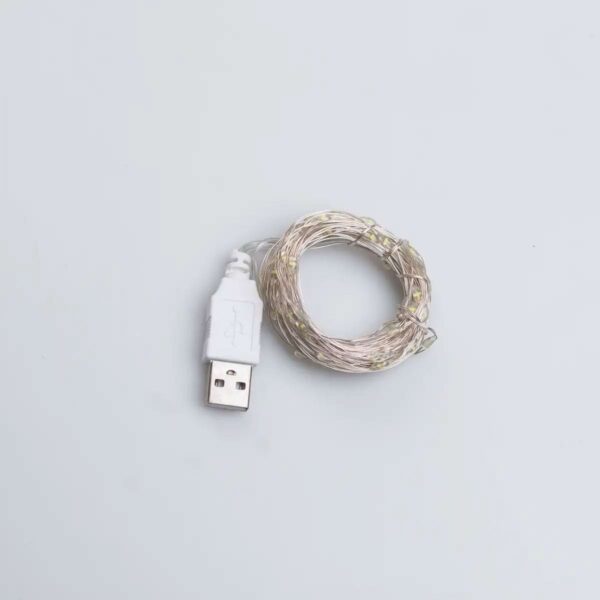 Гірлянда роса 10 метрів USB на 100 led світлодіодів крапля на білому дроті біла_USB100L10MWW_Milantium_7