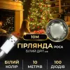 Гірлянда роса 10 метрів USB на 100 led світлодіодів крапля на білому дроті біла USB100L10MWW_USB100L10MWW_Milantium_1