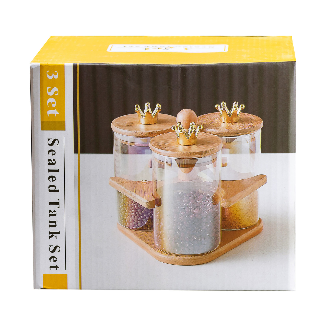 Банки для массовых продуктов, установленных с 3 шт. 580 мл на дерев&кстати;яній підставці HP16293_HP16293_Milantium_5