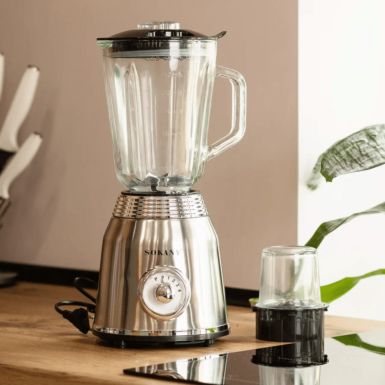 Блендер зі скляною чашею 1.5 литра для коктейлей и полосы портативный 4 режимы скорости 800 Вт Sokany SK186SS_SK186SS_Milantium_2