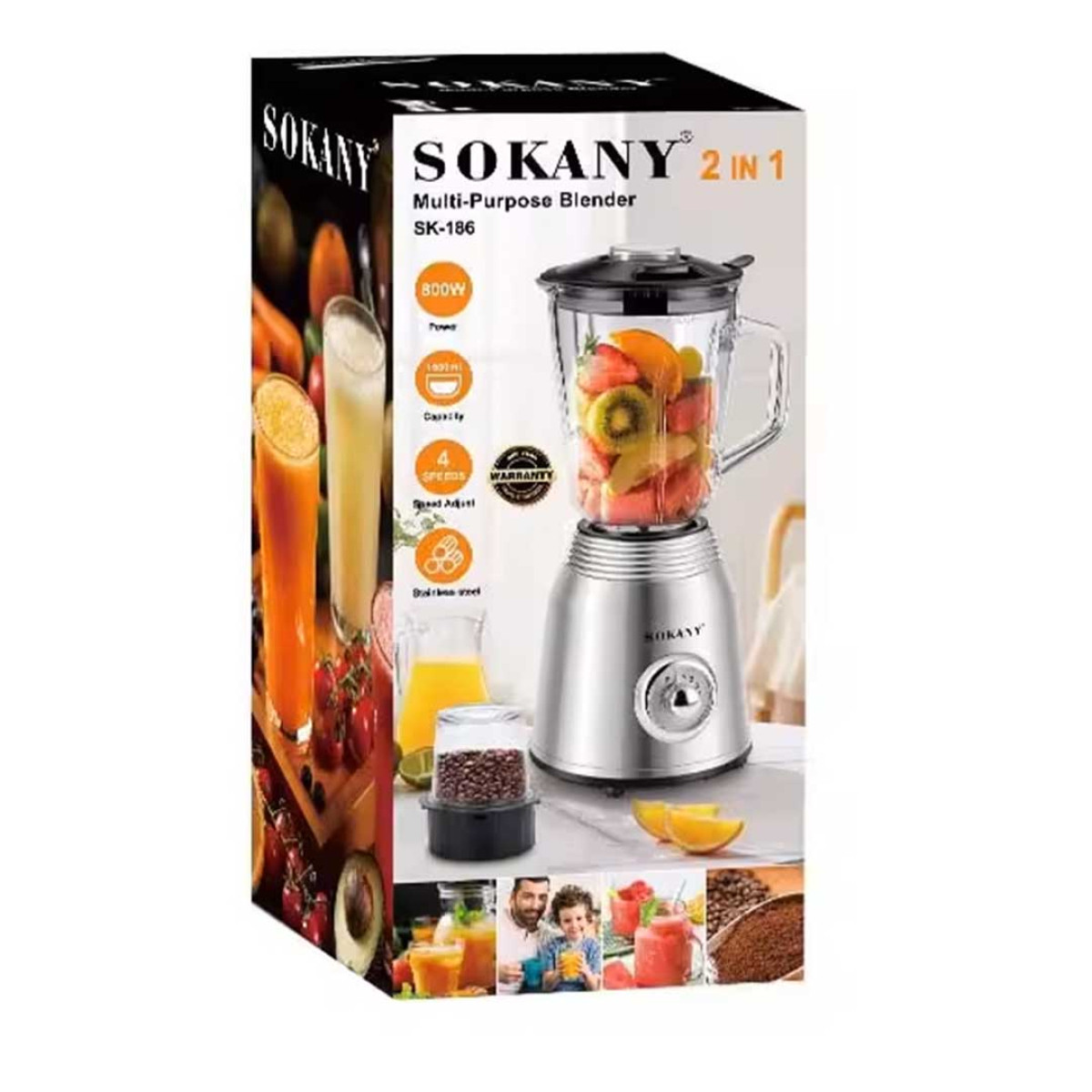 Блендер зі скляною чашею 1.5 литра для коктейлей и полосы портативный 4 режимы скорости 800 Вт Sokany SK186SS_SK186SS_Milantium_4