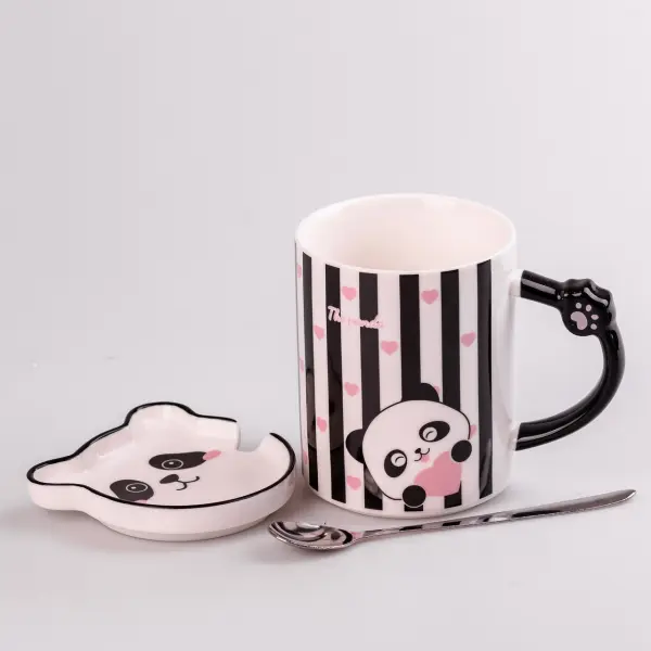 Чашка керамічна The Panda 350мл з блюдцем та ложкою Смужка_HPCY8369ST_Milantium_1