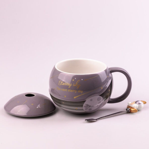 Чашка керамічна Starry Sky 400мл з кришкою і ложкою Сірий_HP877G_Milantium_2