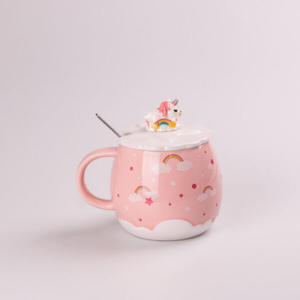 Чашка керамічна Rainbow Ceramic Mug 400ml з кришкою і ложкою Рожевий_HPCY8278P_Milantium_1