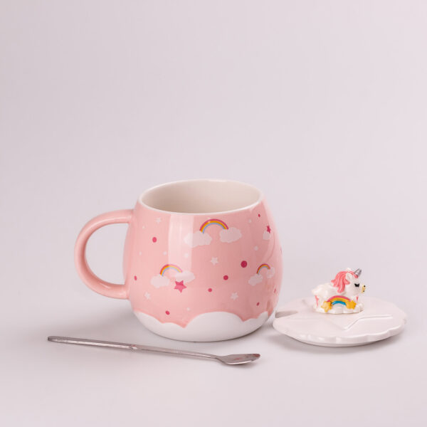 Чашка керамічна Rainbow Ceramic Mug 400ml з кришкою і ложкою Рожевий_HPCY8278P_Milantium_2