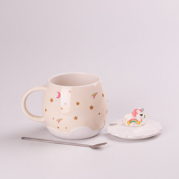 Чашка керамічна Rainbow Ceramic Mug 400ml з кришкою і ложкою Бежевий_HPCY8278BE_Milantium_2