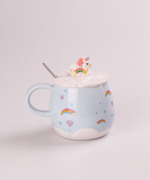 Чашка керамічна Rainbow Ceramic Mug 400ml з кришкою і ложкою Блакитний_HPCY8278BL_Milantium_1