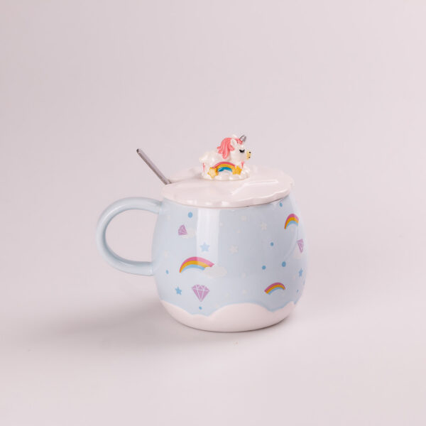 Чашка керамічна Rainbow Ceramic Mug 400ml з кришкою і ложкою Блакитний_HPCY8278BL_Milantium_1