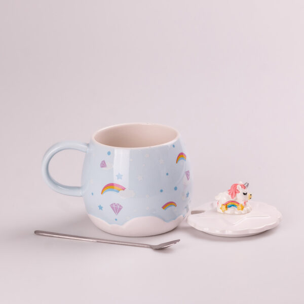 Чашка керамічна Rainbow Ceramic Mug 400ml з кришкою і ложкою Блакитний_HPCY8278BL_Milantium_2