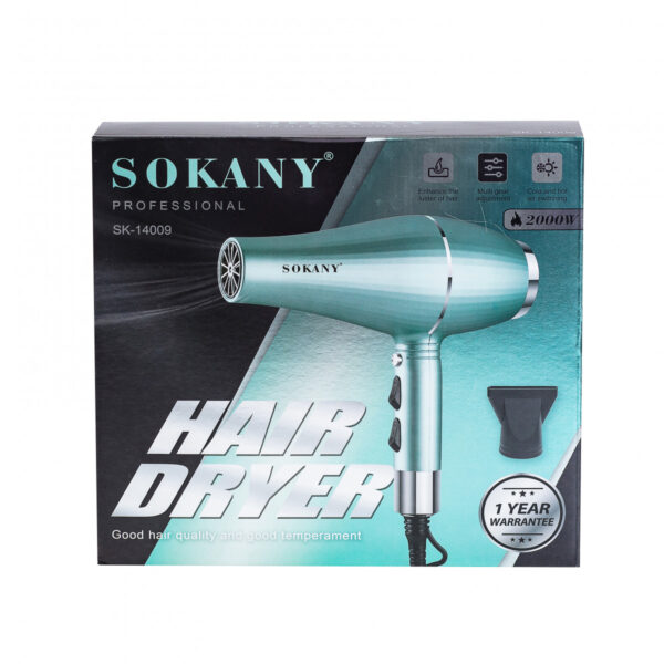 Фен для волосся Sokany SK-14009 з двома концентраторами зелений_SK14009_Milantium_5