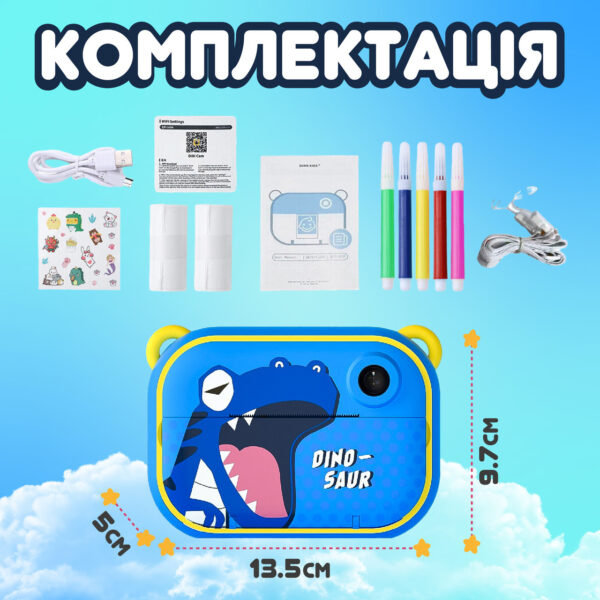 Фотоапарат дитячий камера миттєвого друку Динозавр Full HD Синій UR190BL_UR190BL_Milantium_5