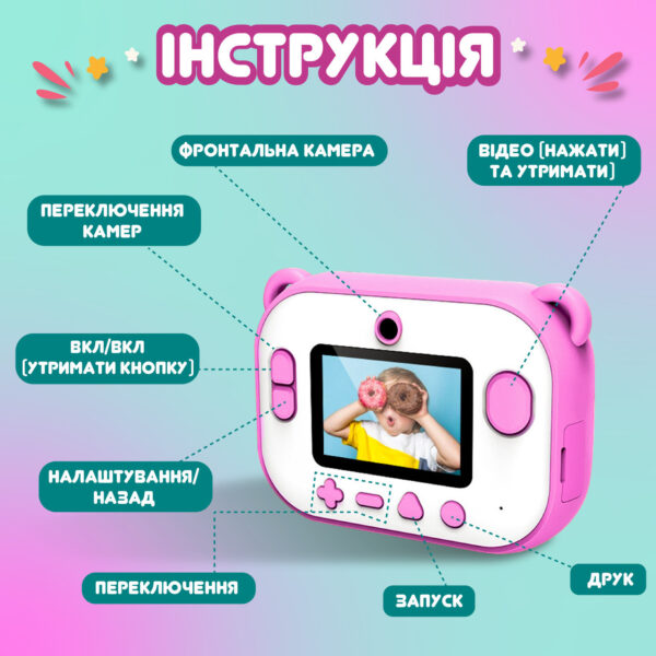 Фотоапарат дитячий камера миттєвого друку Фламінго Full HD Рожевий Full HD UR190PBL_UR190PBL_Milantium_6