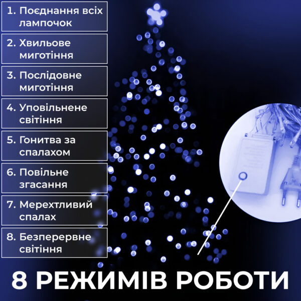 Гірлянда нитка 14м на 161 LED лампочок світлодіодна чорний провід 8 режимів роботи Синій M300LEDBL_M300LEDBL_Milantium_4