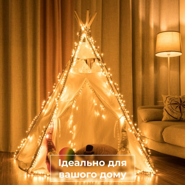 Гірлянда нитка 22м на 218 LED лампочок світлодіодна чорний провід 8 режимів работи Жовтий_M500LEDY_Milantium_6