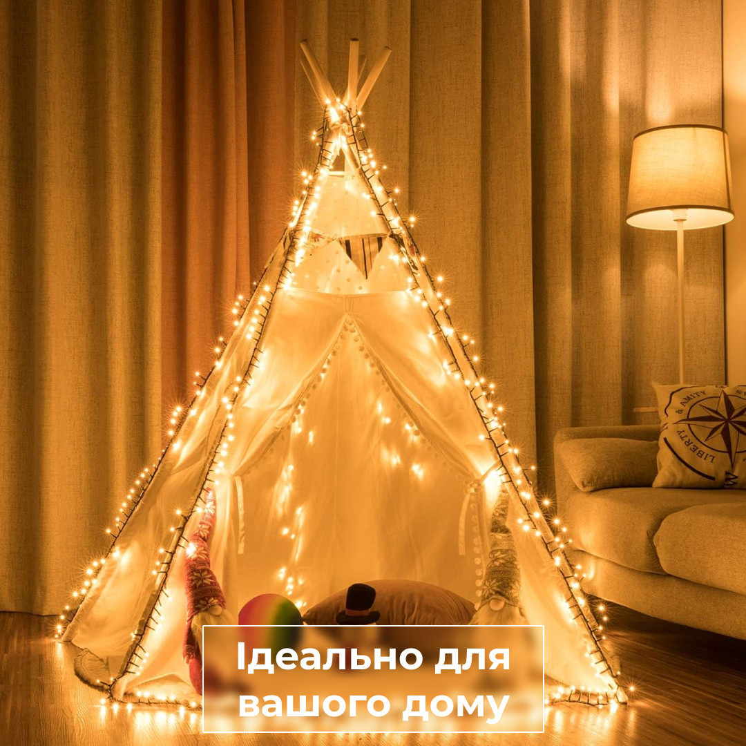 Гірлянда нитка 6м на 50 LED лампочок світлодіодна чорний провід 8 режимів роботи Жовтий_M100LEDY_Milantium_6