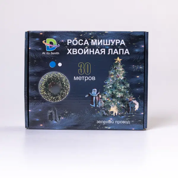 Гірлянда роса мішура 30 метрів хвойна лапа 640led світлодіодів зелений дріт біла D1750W_D1750W_Milantium_6