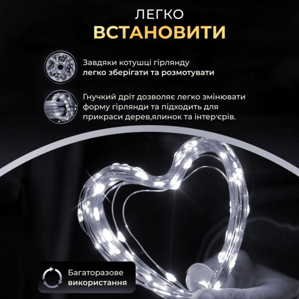 Гірлянда роса 10 метрів USB на 100 led світлодіодів крапля на зеленому дроті біла USB100L10MGW_USB100L10MGW_Milantium_4