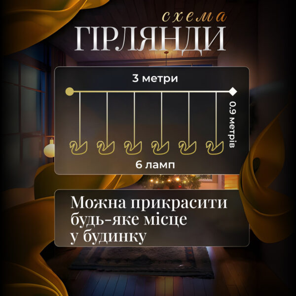 Гірлянда штора з фігурками Сваровскі 3 метри 6 ламп тепле жовте світло 6L3MSWA_6L3MSWA_Milantium_2