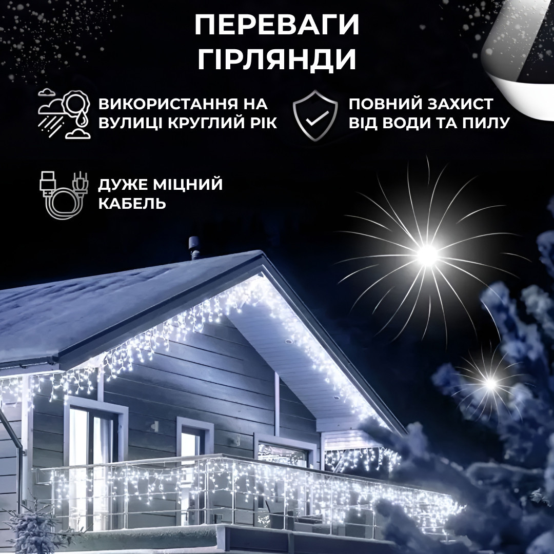 Гирлянда уличная светодиодная 90 ВЕЛ 3 метри білий дріт бахрома 18 ниток Білий 3МWW_3МWW_Milantium_3